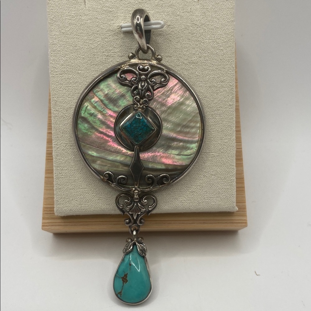 Sterling Silver 924 Grey Mother of Pearl Turquoise Pendant